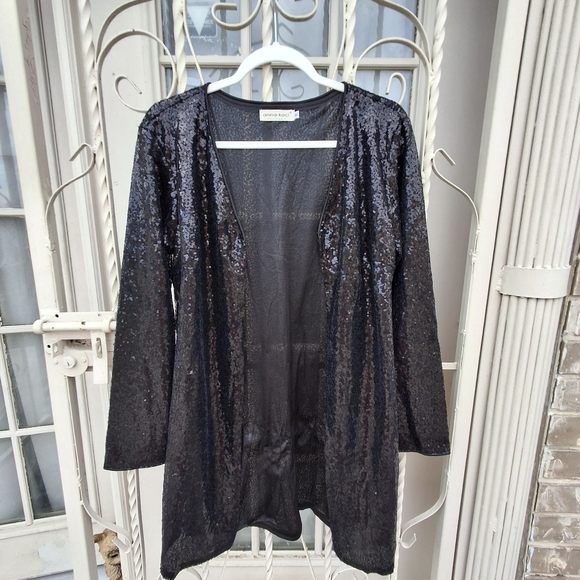 Anna-Kaci Black Sequin Embellished Open Front Sequin Jacket Women Size Medium - Picture 5 of 16